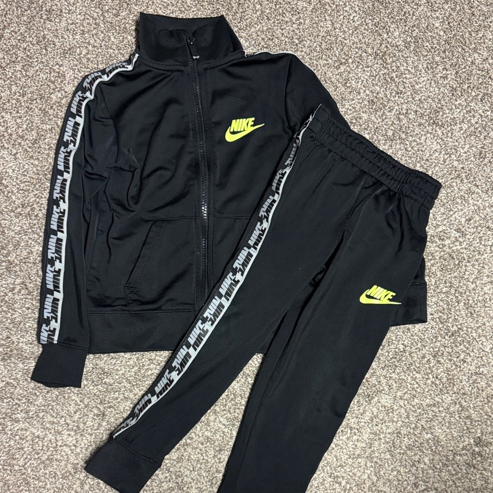 Nike Black Tracksuit with Neon Yellow Logo Boys Size 4